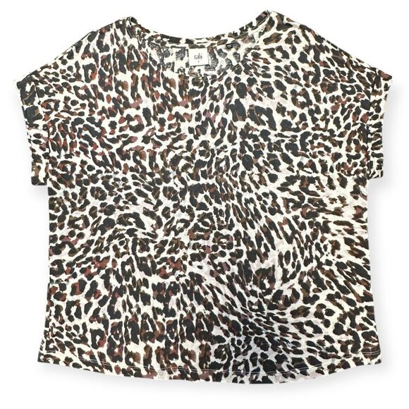 CABI Women’s Multicolor Leopard Print Boxy Roll Cuff Tee Size Small Style #3414 - Picture 2 of 6